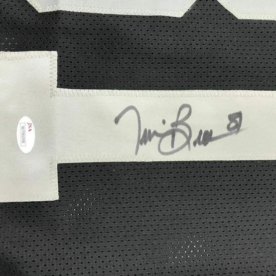Framed Autographed/Signed Tim Brown 33x42 Oakland Black Football Jersey JSA COA Holo Only