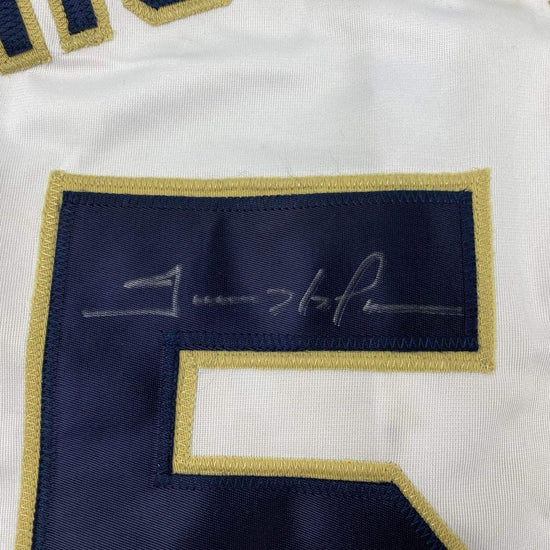 Framed Autographed/Signed Trevor Hoffman 33x42 San Diego White Baseball Jersey JSA COA