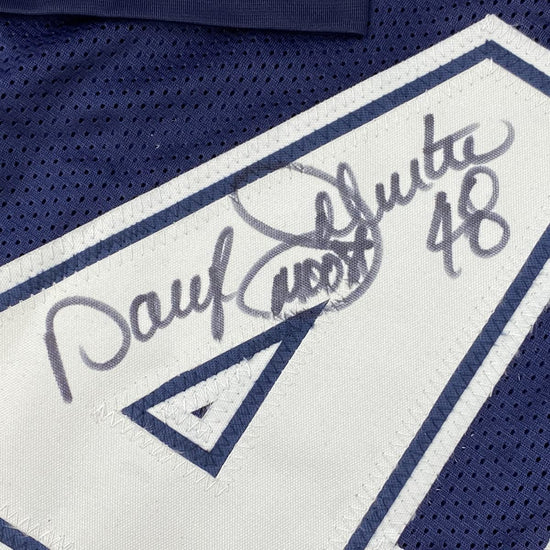Framed Autographed/Signed Daryl Moose Johnston 33x42 Dallas Blue Football Jersey Beckett BAS COA