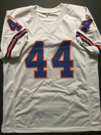 Autographed/Signed Floyd Little"HOF 10" Denver Broncos White Stat Football Jersey JSA COA