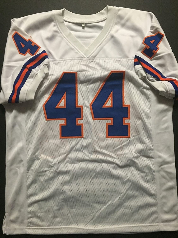 Autographed/Signed Floyd Little"HOF 10" Denver Broncos White Stat Football Jersey JSA COA