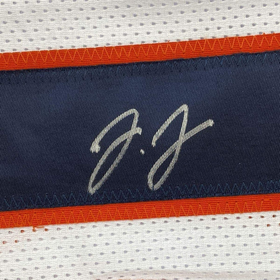 Framed Autographed/Signed Jerry Jeudy 33x42 Denver White Football Jersey JSA COA