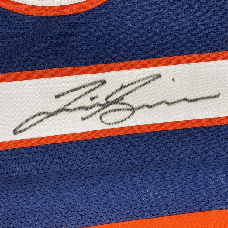 Framed Autographed/Signed Justin Simmons 33x42 Denver Blue Football Jersey PSA/DNA COA