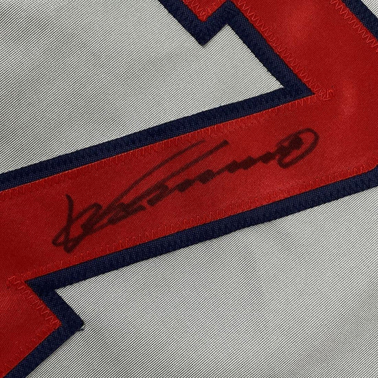 Framed Autographed/Signed Vladimir Vlad Guerrero 33x42 Los Angeles LA Anaheim Grey Baseball Jersey JSA COA