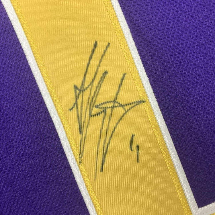 Framed Autographed/Signed Anze Kopitar 33x42 Los Angeles LA Retro Purple Hockey Jersey JSA COA