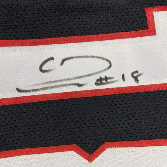 Framed Autographed/Signed Calvin Ridley 33x42 Atlanta Retro Black Football Jersey Beckett BAS COA