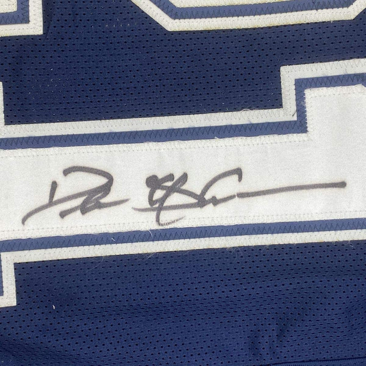 Framed Autographed/Signed Deion Sanders 33x42 Dallas Blue Football Jersey Beckett BAS COA