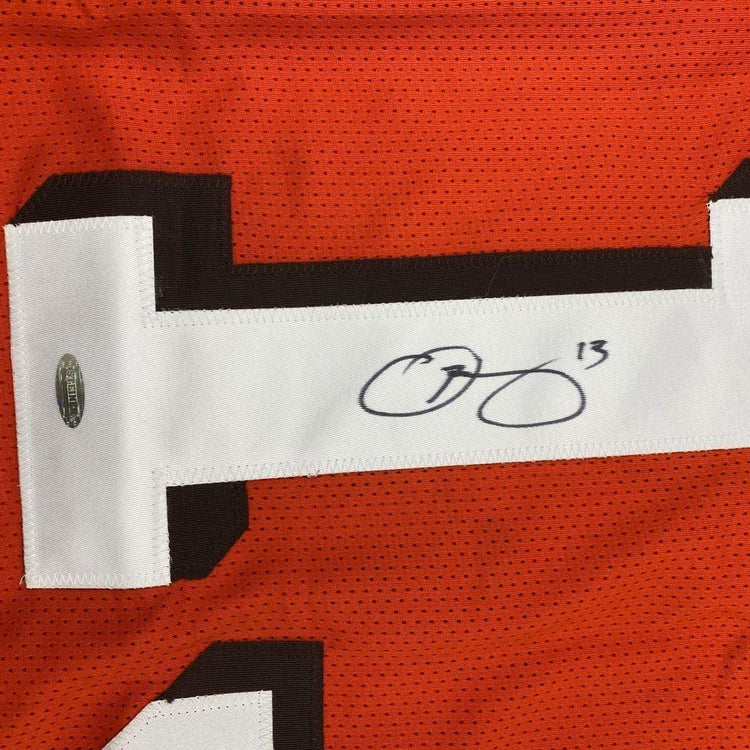 Framed Autographed/Signed Odell Beckham Jr. 33x42 Cleveland Orange Football Jersey Steiner Sports COA Hologram Only
