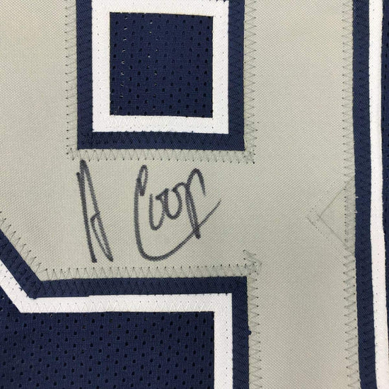 Framed Autographed/Signed Amari Cooper 33x42 Dallas Retro Dark Blue Football Jersey JSA COA