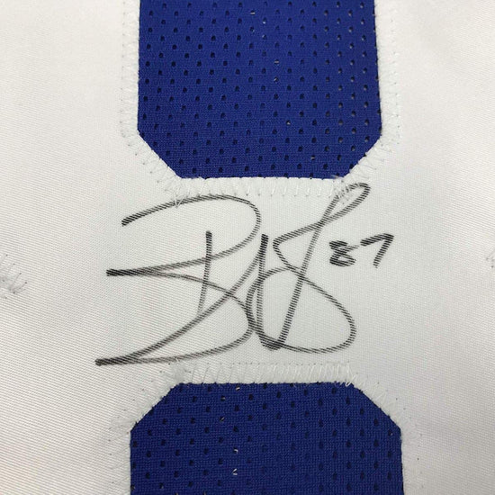 Framed Autographed/Signed Reggie Wayne 33x42 Indianapolis Colts Blue Football Jersey Beckett BAS COA