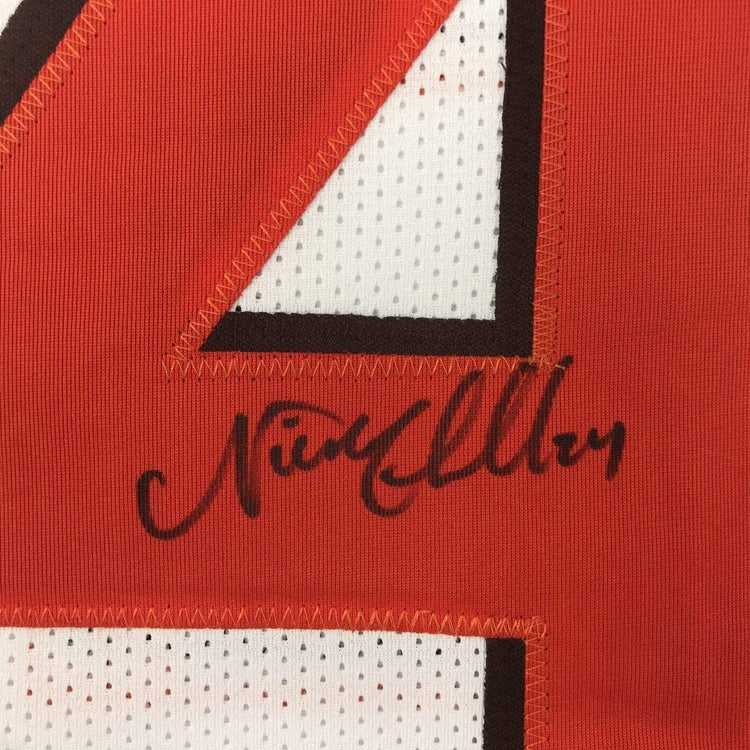 Framed Autographed/Signed Nick Chubb 33x42 Cleveland White Football Jersey JSA COA