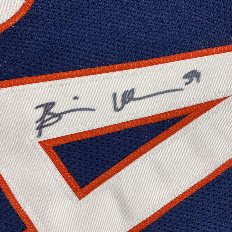 Framed Autographed/Signed Brian Urlacher 33x42 Chicago Bears Blue Football Jersey JSA COA