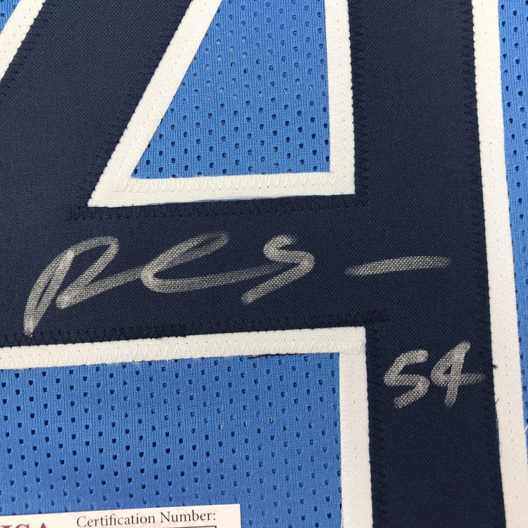 Framed Autographed/Signed Rashaan Evans 33x42 Tennessee Light Blue Football Jersey JSA COA