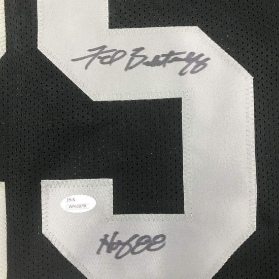 Framed Autographed/Signed Fred Biletnikoff HOF 88 33x42 Oakland Black Football Jersey JSA COA