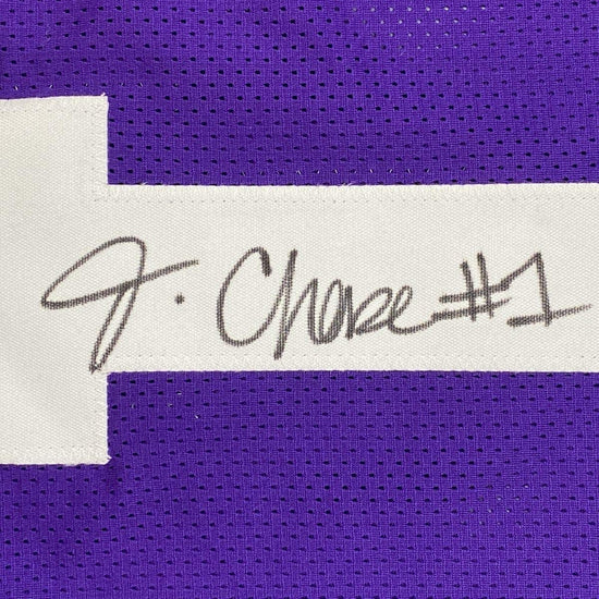Framed Autographed/Signed Ja'Marr Chase 33x42 LSU Purple College Football Jersey Beckett BAS COA