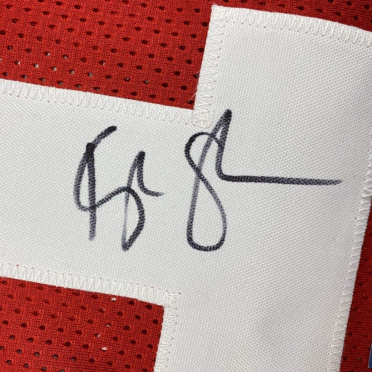 Framed Autographed/Signed Kyle Shanahan Coach 33x42 San Francisco Red Football Jersey Beckett BAS COA