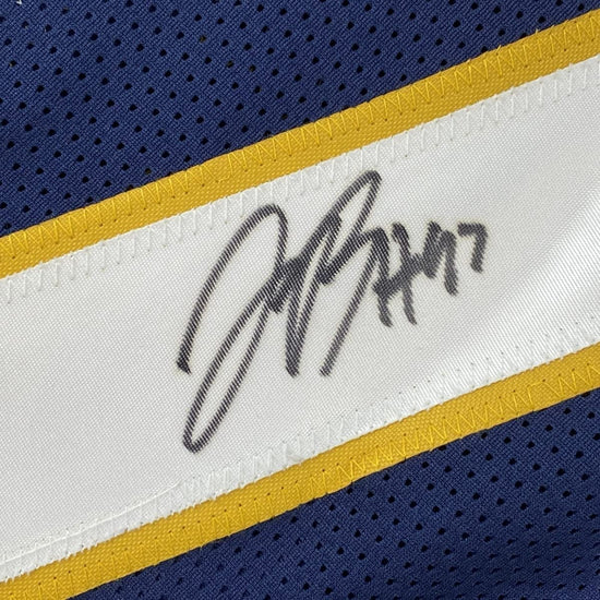 Framed Autographed/Signed Joey Bosa 33x42#97 Los Angeles LA Dark Blue Football Jersey JSA COA