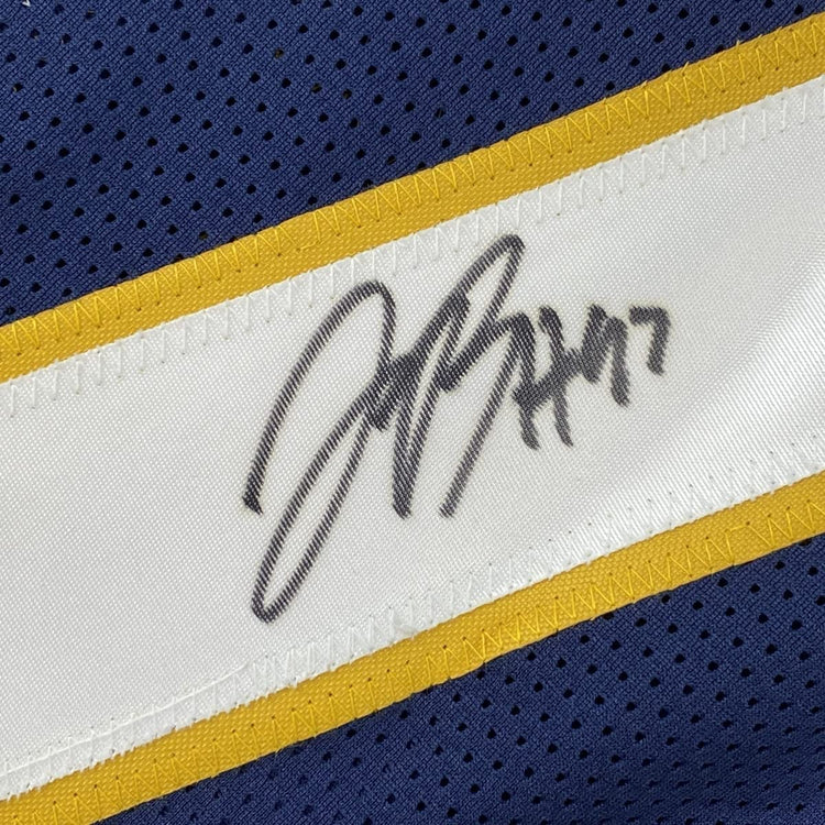 Framed Autographed/Signed Joey Bosa 33x42#97 Los Angeles LA Dark Blue Football Jersey JSA COA