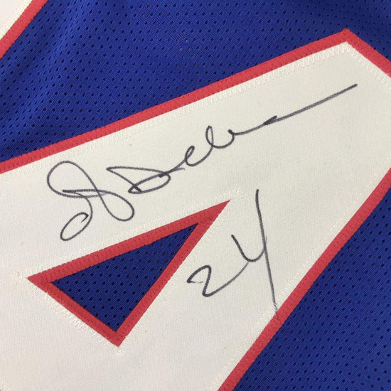 Framed Autographed/Signed Ottis Anderson 33x42 New York Blue Football Jersey JSA COA