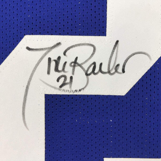 Autographed/Signed Tiki Barber New York Blue Football Jersey JSA COA
