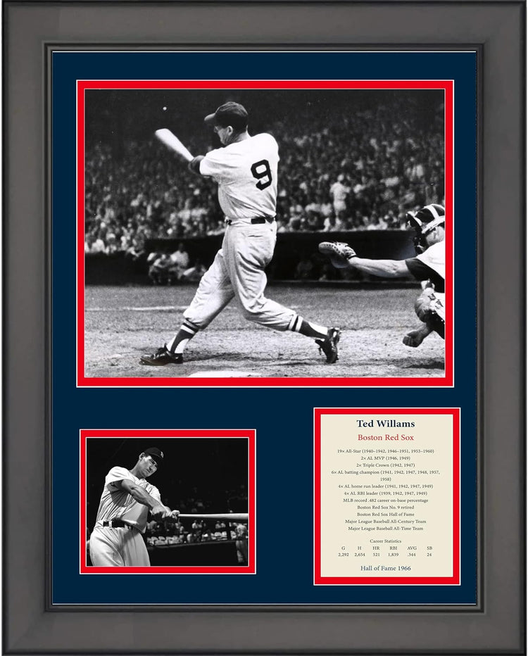 Framed Ted Williams Hall of Fame Boston Red Sox 11"x14" Baseball Three Photo Collage