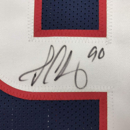 Framed Autographed/Signed Jadaveon Clowney 33x42 Houston Blue Football Jersey Beckett BAS COA