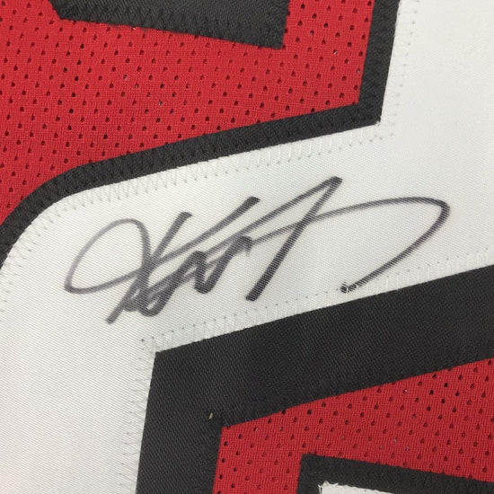 Framed Autographed/Signed Keanu Neal 33x42 Atlanta Red Football Jersey PSA/DNA COA