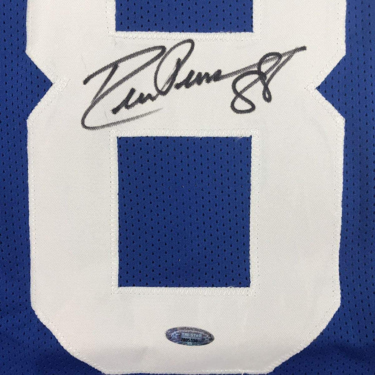Framed Autographed/Signed Drew Pearson 33x42 Dallas Blue Football Jersey Tristar COA Holo Only