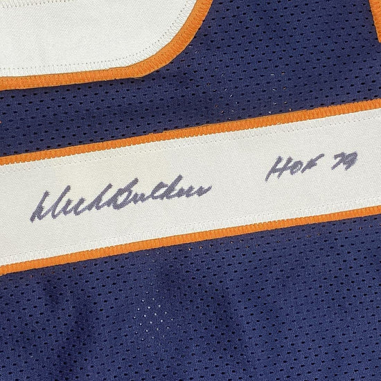 Framed Autographed/Signed Dick Butkus HOF 79 33x42 Chicago Blue Football Jersey JSA COA