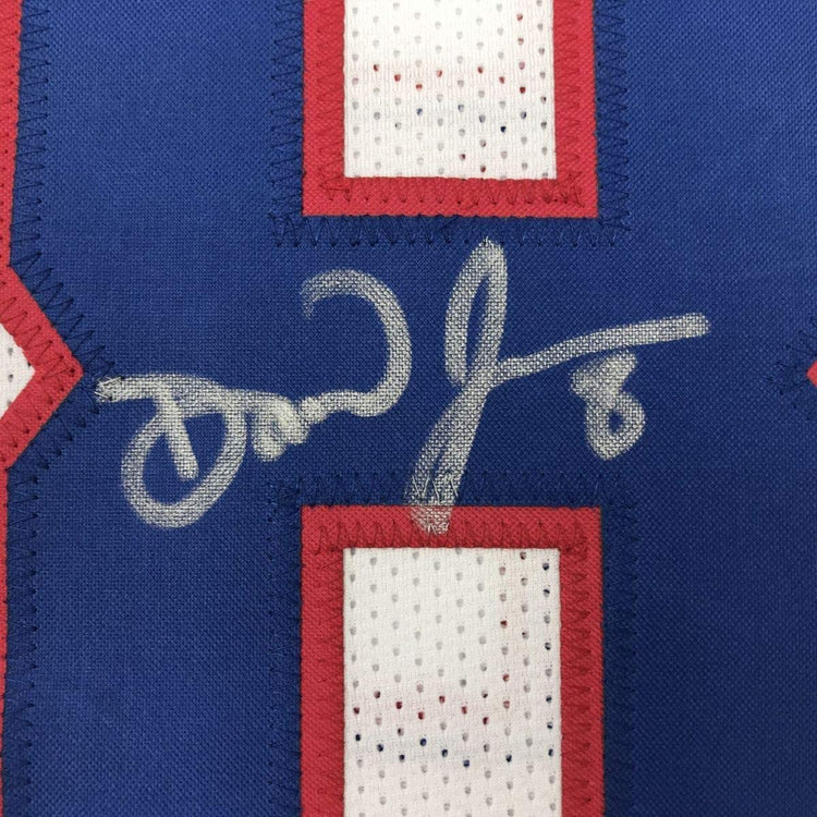 Framed Autographed/Signed Daniel Jones 33x42 New York Color Rush Football Jersey JSA COA