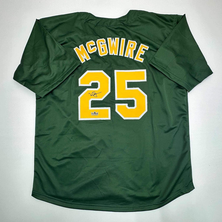 Facsimile Autographed Mark McGwire Oakland Green Reprint Laser Auto Baseball Jersey Size Men's XL