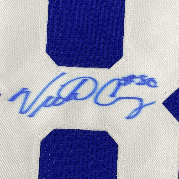 Framed Autographed/Signed Victor Cruz 33x42 New York Blue Football Jersey Steiner Sports COA
