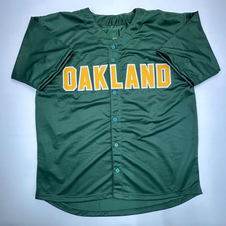 Facsimile Autographed Mark McGwire Oakland Green Reprint Laser Auto Baseball Jersey Size Men's XL