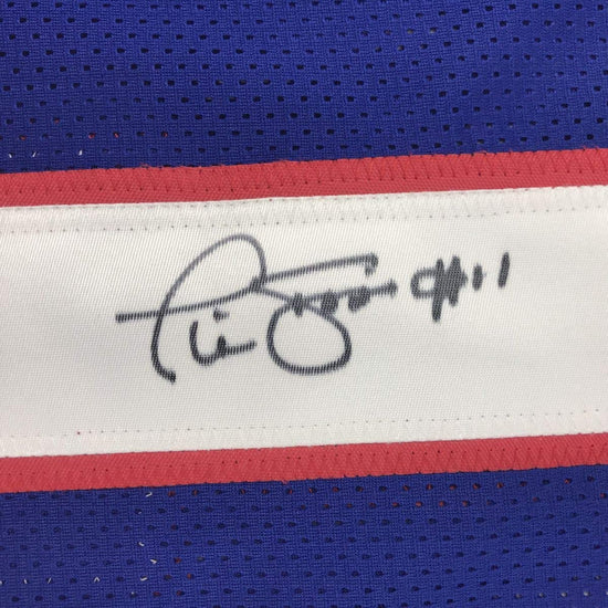 Autographed/Signed Phil Simms New York Blue Football Jersey JSA COA