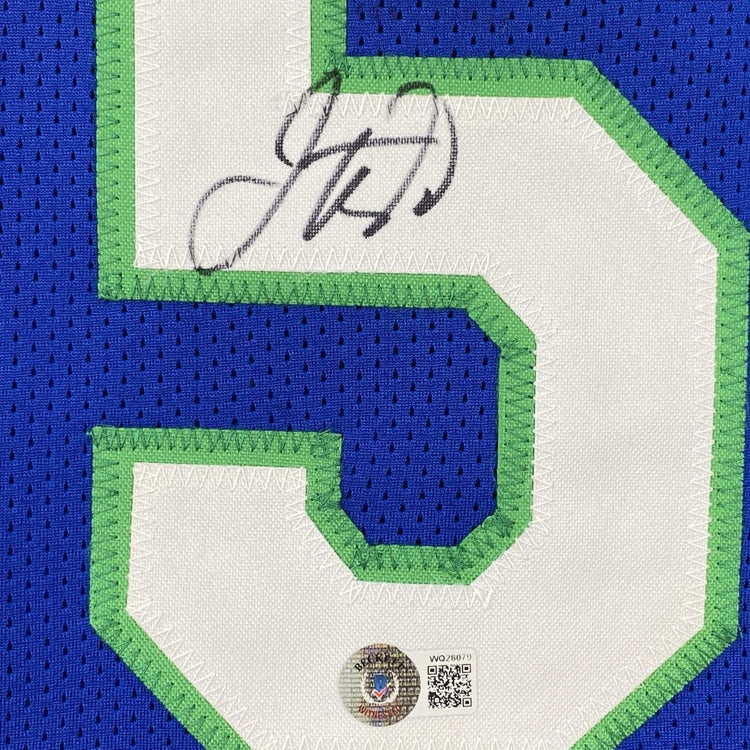 Autographed/Signed Jason Kidd Dallas Retro Blue Basketball Jersey Beckett BAS COA