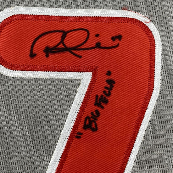 Autographed/Signed Rhys Hoskins Big Fella Philadelphia Grey Baseball Jersey Beckett BAS COA
