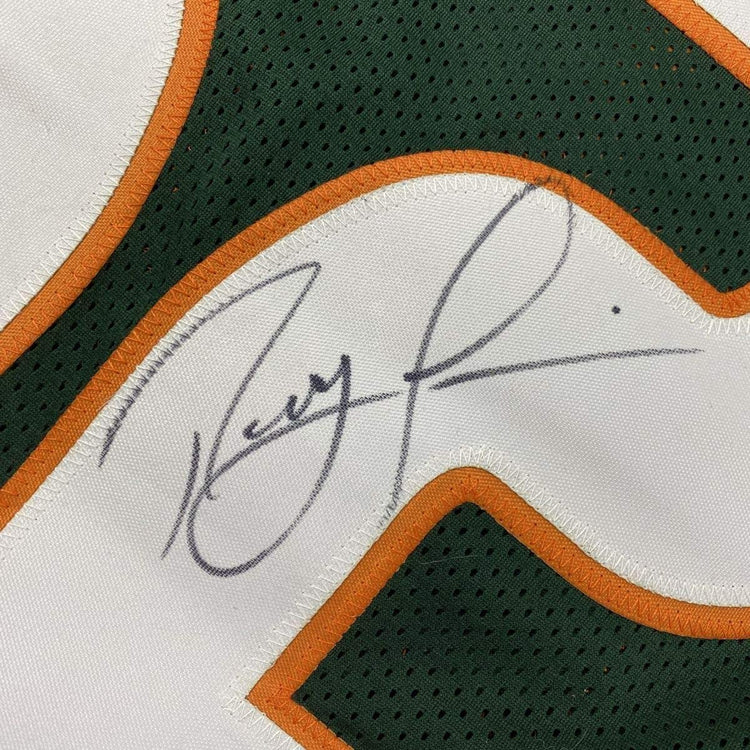 Framed Autographed/Signed Ray Lewis 33x42 Miami Green College Football Jersey PSA/DNA COA