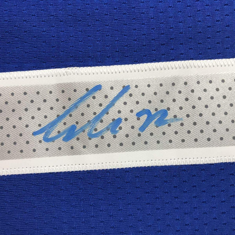 Framed Autographed/Signed Luka Doncic 33x42 Dallas Blue Basketball Jersey PSA/DNA COA