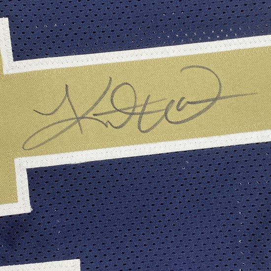 Framed Autographed/Signed Kurt Warner 33x42 St. Louis Dark Blue Football Jersey JSA COA