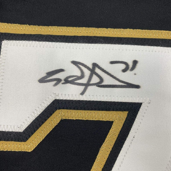 Framed Autographed/Signed Evgeni Malkin 33x42 Pittsburgh Black Hockey Jersey Beckett BAS COA
