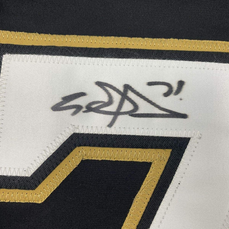 Framed Autographed/Signed Evgeni Malkin 33x42 Pittsburgh Black Hockey Jersey Beckett BAS COA