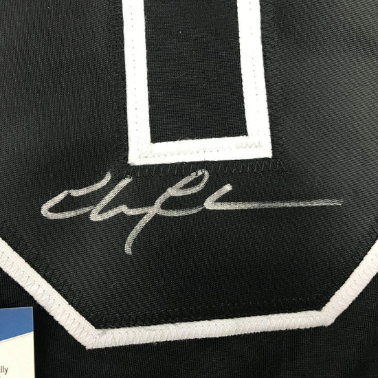 Framed Autographed/Signed Chevy Chase 33x42 Clark Griswold Christmas Vacation Movie Chicago Black Hockey Jersey Beckett BAS COA