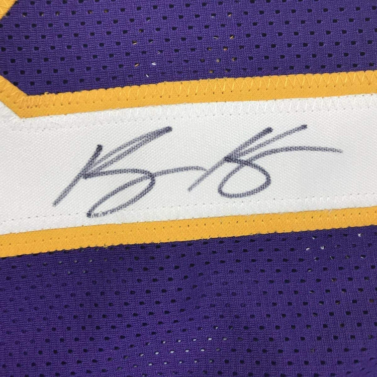 Framed Autographed/Signed Kyle Kuzma 33x42 Los Angeles LA Purple Basketball Jersey JSA COA