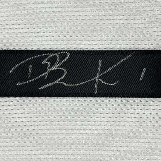 Framed Autographed/Signed Devin Booker 33x42 Phoenix White Basketball Jersey JSA COA