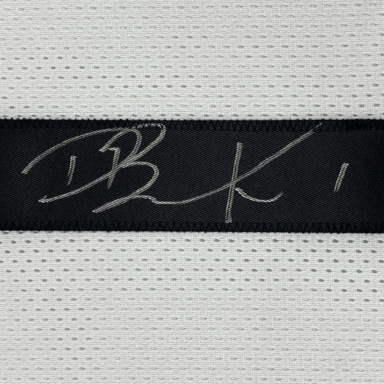Framed Autographed/Signed Devin Booker 33x42 Phoenix White Basketball Jersey JSA COA