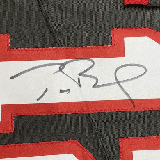 Framed Autographed/Signed Tom Brady 33x42 Tampa Bay Buccaneers Pewter Grey Authentic Nike Limited Football Jersey Fanatics COA