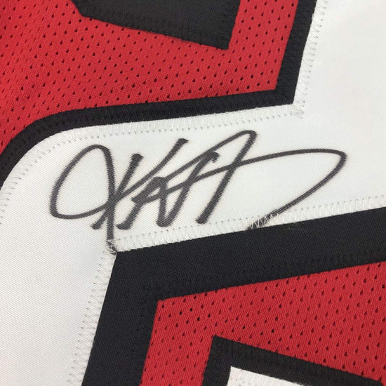 Framed Autographed/Signed Keanu Neal 33x42 Atlanta Red Football Jersey JSA COA