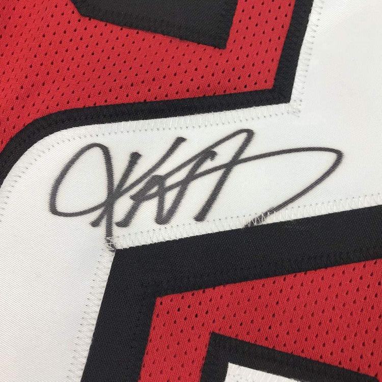 Framed Autographed/Signed Keanu Neal 33x42 Atlanta Red Football Jersey JSA COA