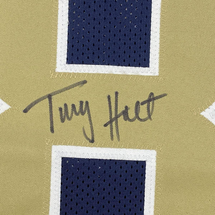 Framed Autographed/Signed Torry Holt 33x42 St. Louis Dark Blue Football Jersey Beckett BAS COA