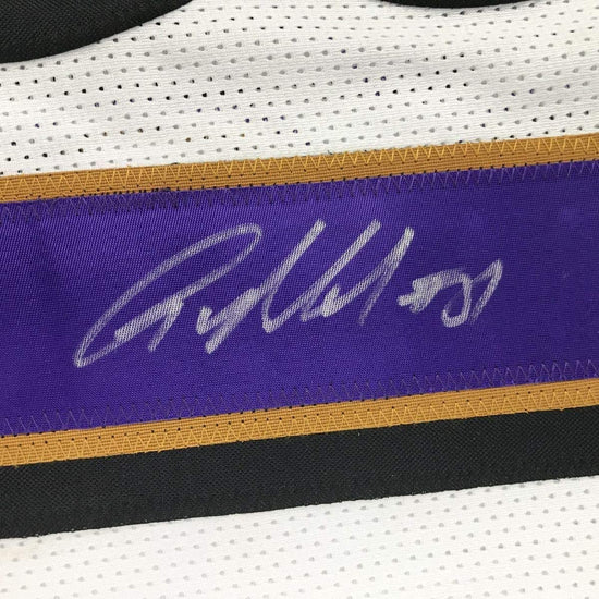 Framed Autographed/Signed Anquan Boldin 33x42 Baltimore White Football Jersey Beckett BAS COA